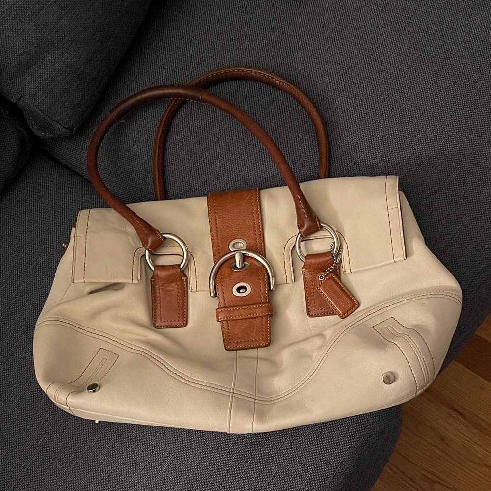 Elegant Cream and Brown Women's authentic coach Handbag